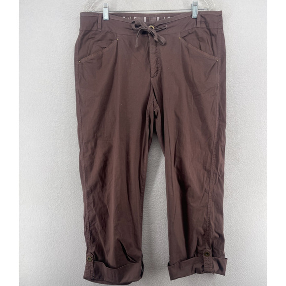FRESH PRODUCE Pants Womens M Capri Drawstring Straight Leg Cropped Brown - Picture 1 of 14